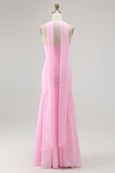Blush Trägerloses Gerafftes Langes Brautjungfernkleid mit Schlitz